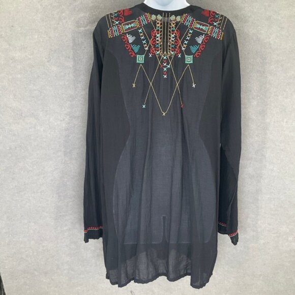 BIYA Johnny Was Tunic Top XL Black Embroidered Bohemian Blouse Lightweight - Picture 2 of 10